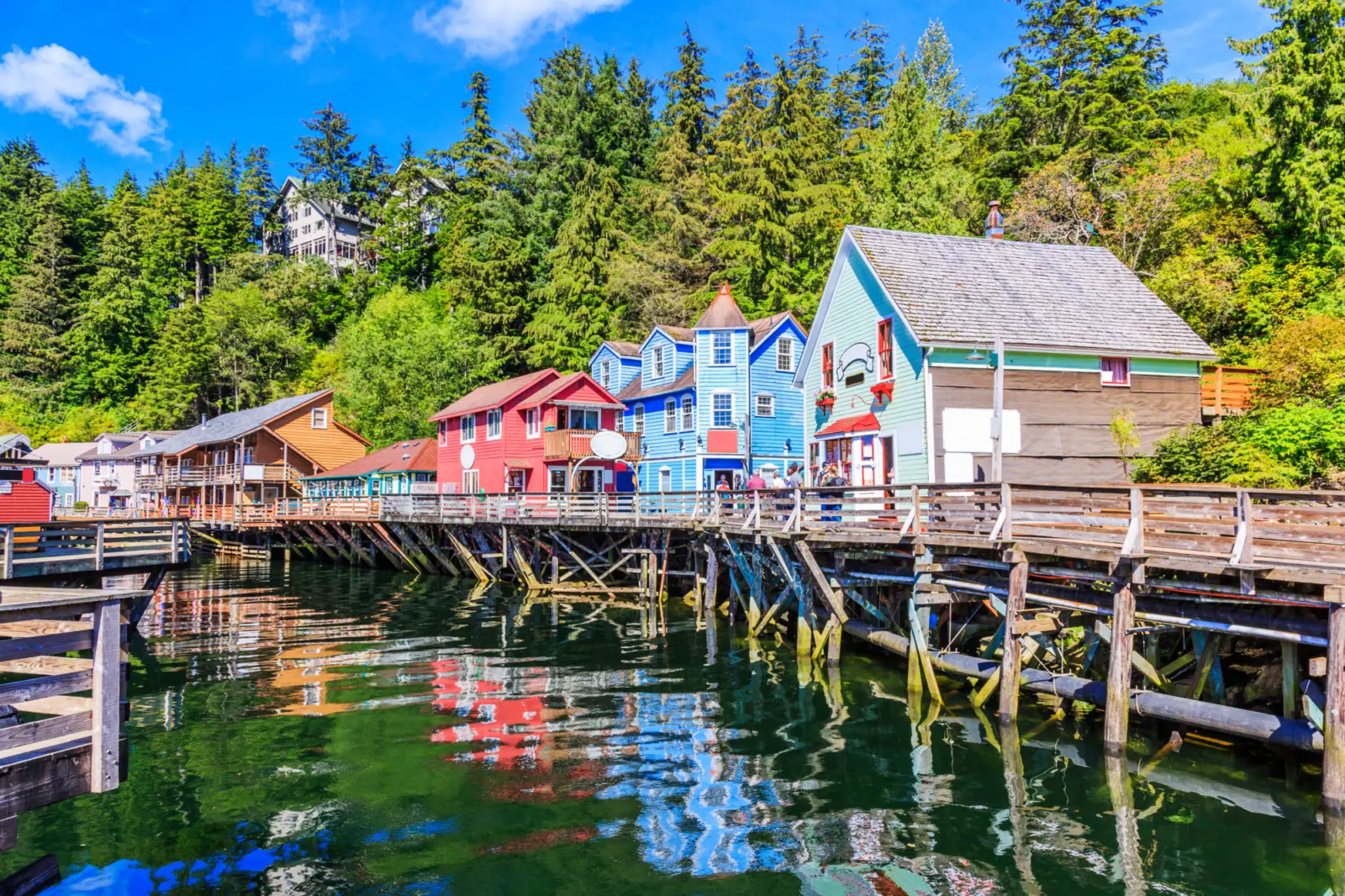 Vue sur la petite promenade historique de la ville de Ketchikan en Alaska