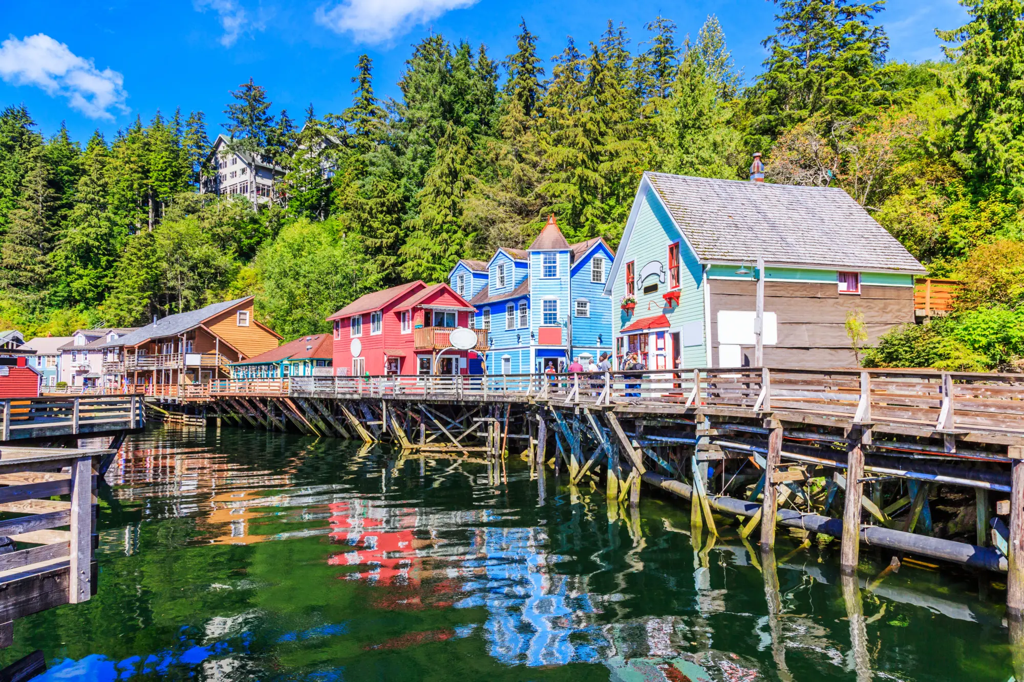 Vue sur la petite promenade historique de la ville de Ketchikan en Alaska