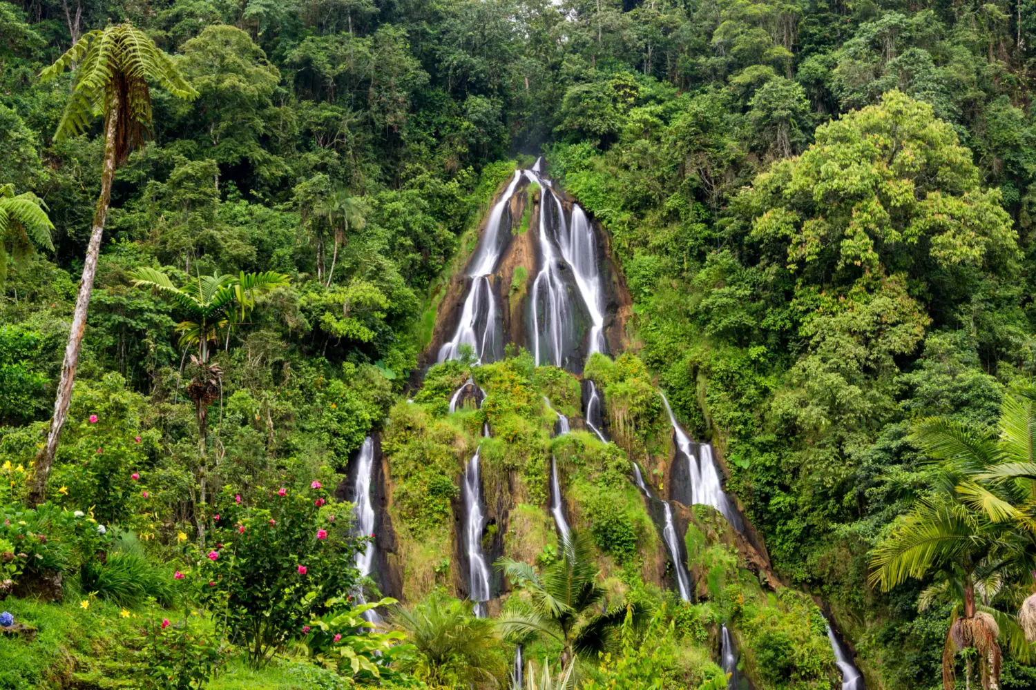 Vue sur l'une des nombreuses cascades d'eaux thermales que l'on retrouve en Colombie