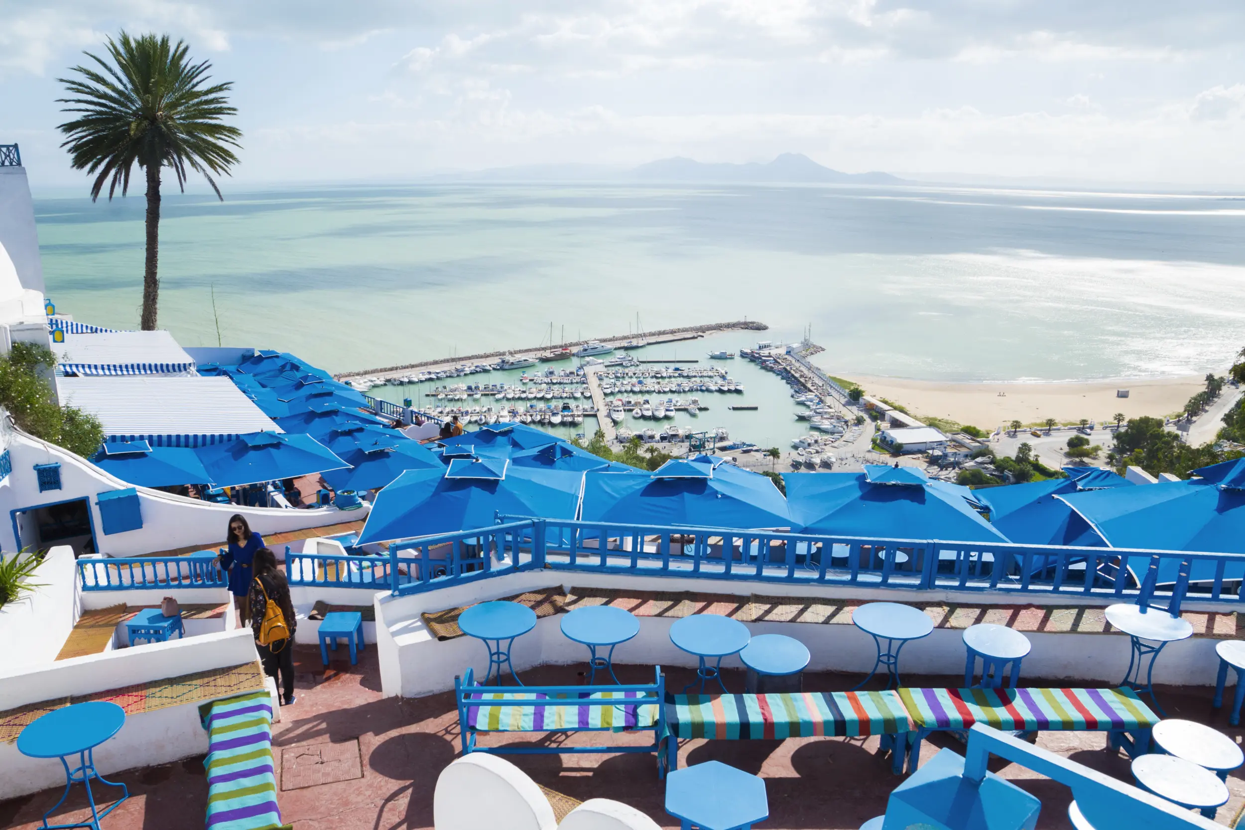 Vue sur la mer et le port de Carthage en Tunisie